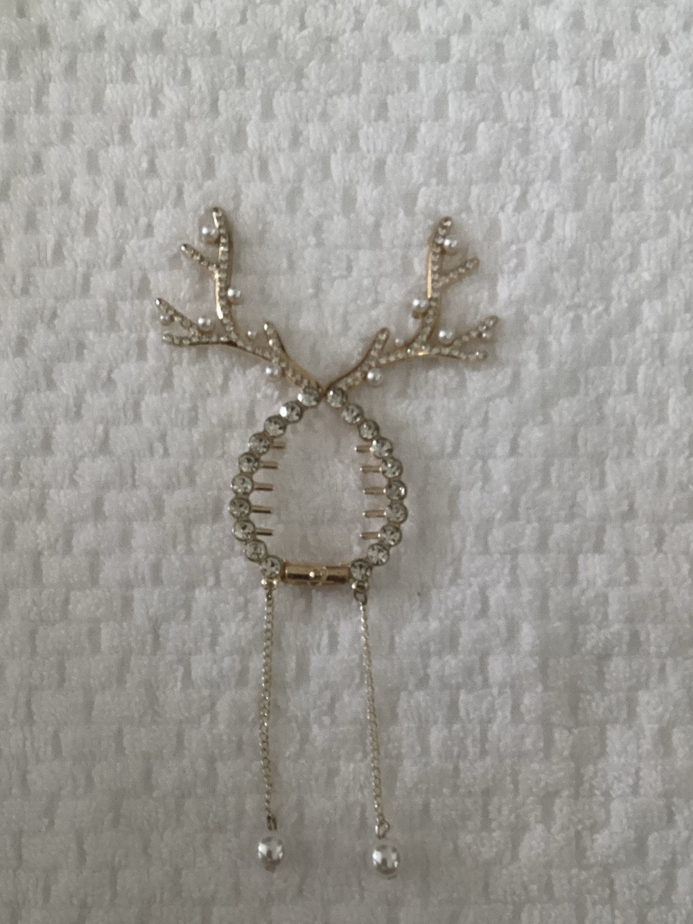 Gold Rhinestone Deer Antler Hair Pin with Pearl Drops